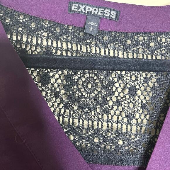 Express Purple Top, Black Lace, V Neck, Dark Academia - Picture 4 of 5